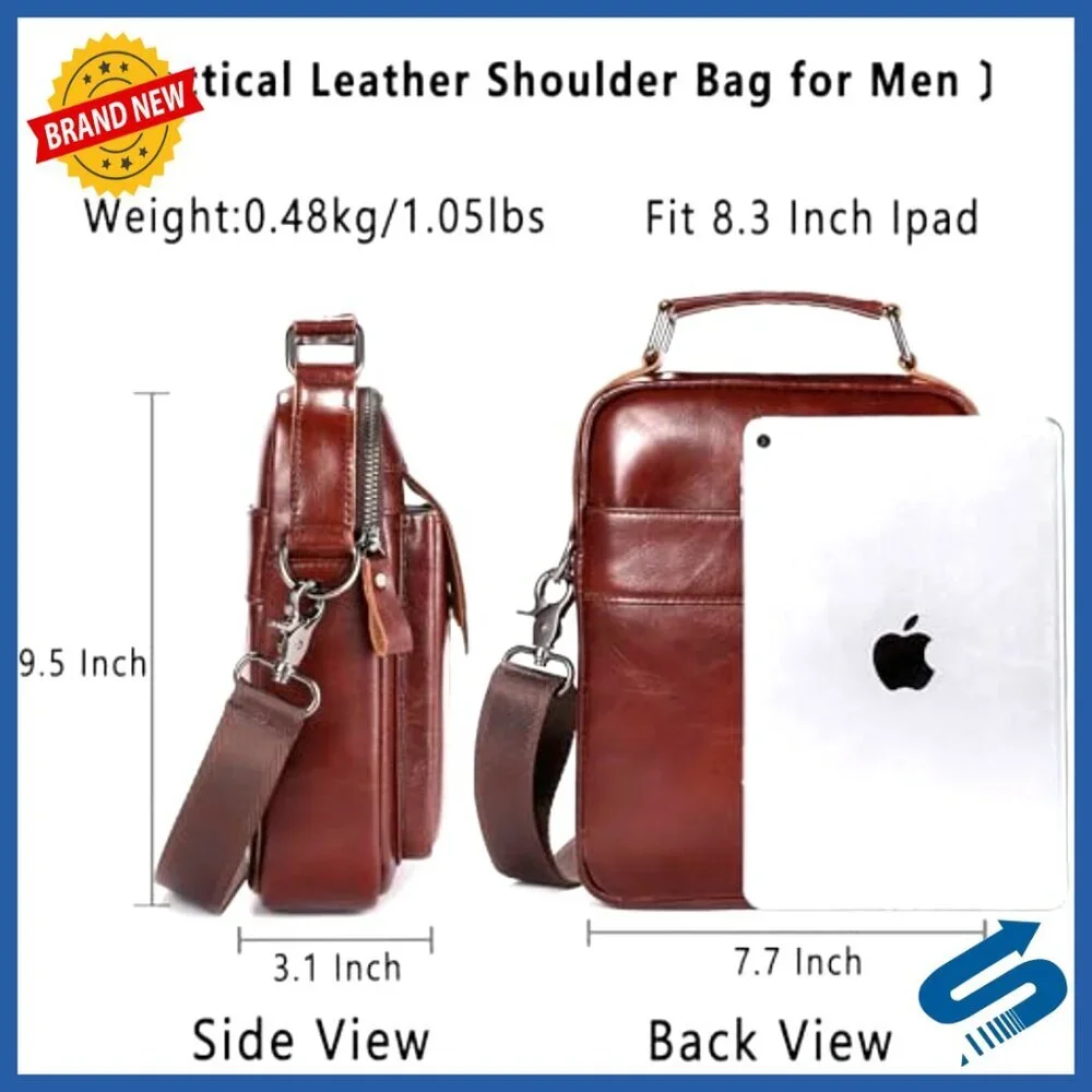 Genuine Leather Crossbody Messenger Bag for Men Travel Vintage Satchel